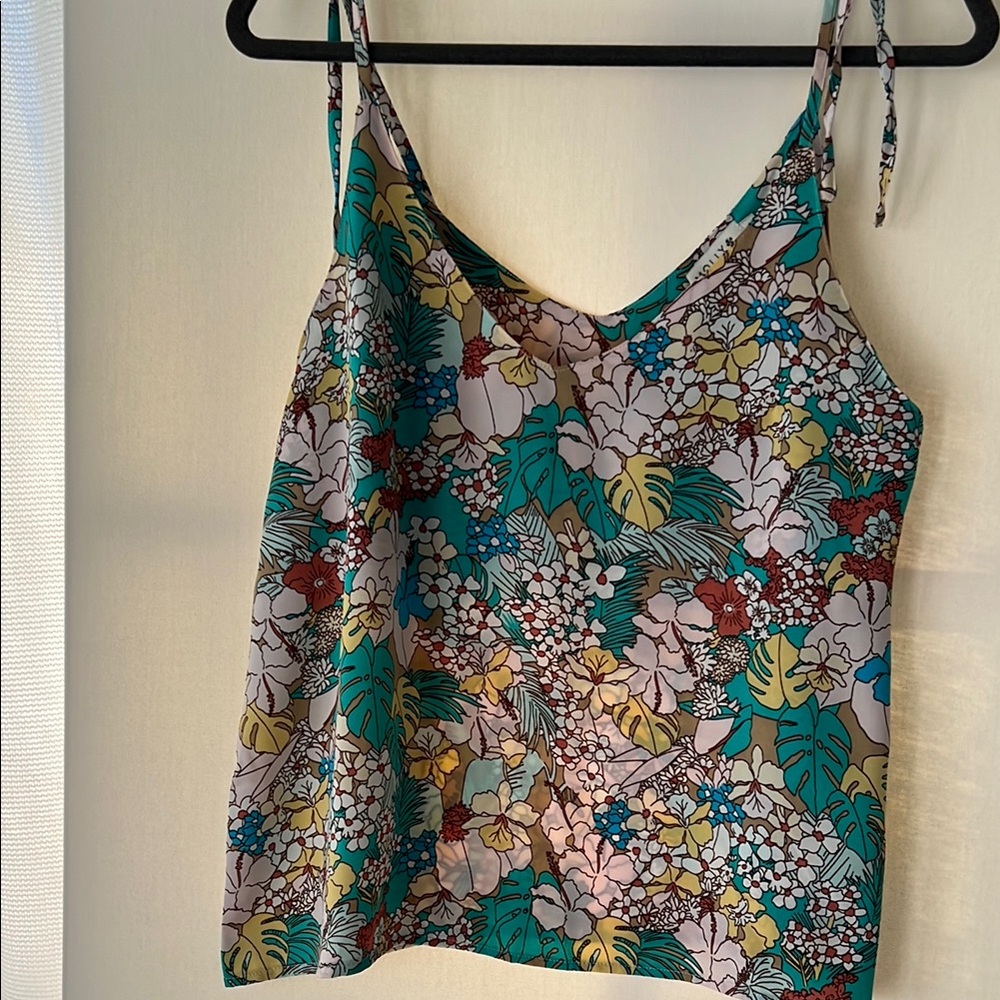 Turquoise and beige Floral Camisole Top
